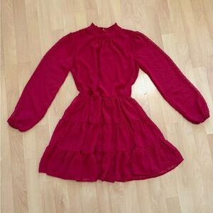 Allison & Kelly Women’s Long Sleeve Pink Fuchsia Tiered Mini Dress Size XS